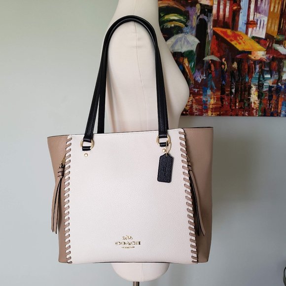 marlon tote in colorblock with whipstitch